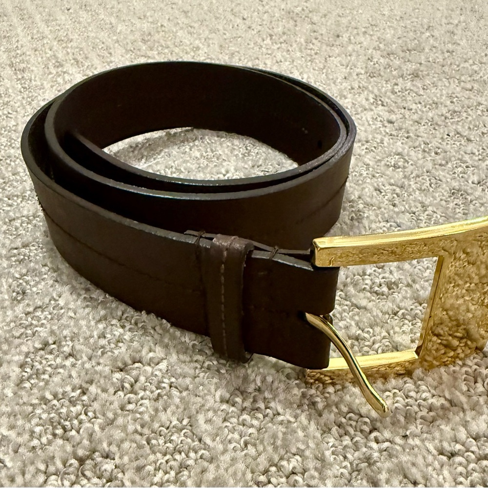 Michael Kors Brown Leather Belt with Gold Buckle